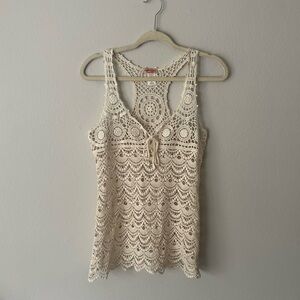 Body Central Boho Cream Crochet Lace Tank Top S